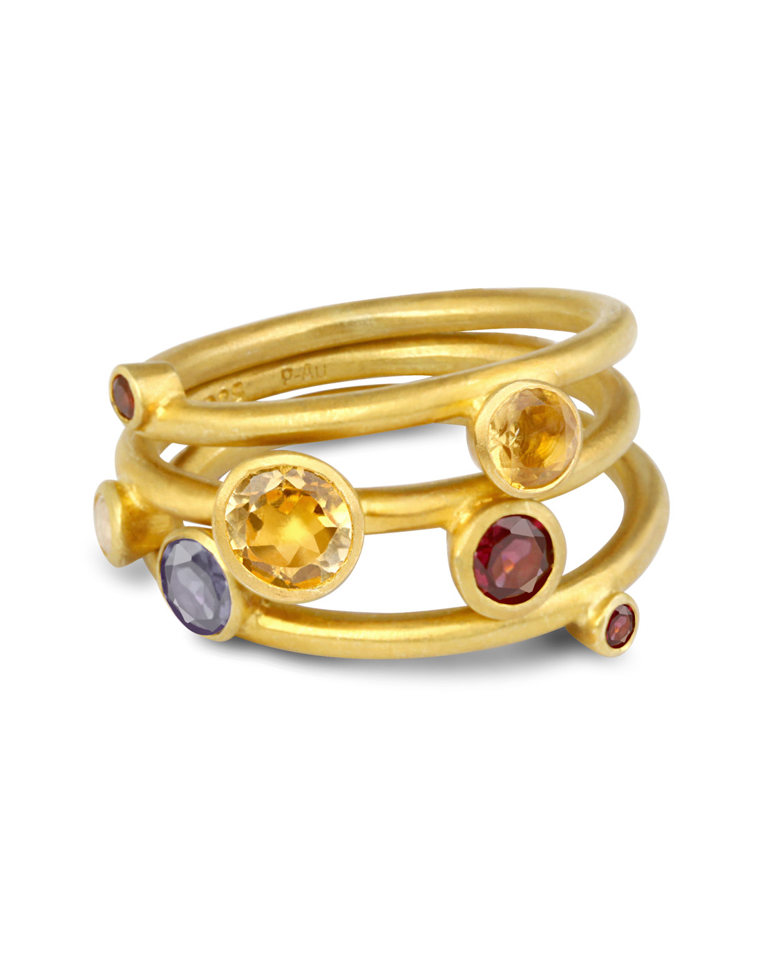 克丽奥之舞金色925银镶嵌黄水晶石榴石叠戒14