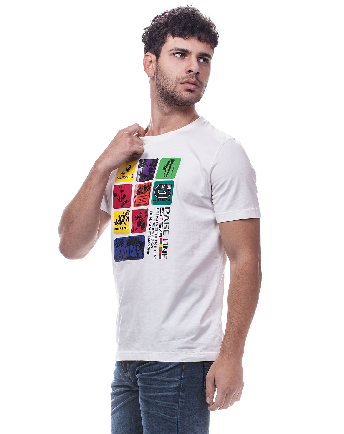 佩吉page one米白九宫格图案圆领短袖t恤p1253006953_唯品会