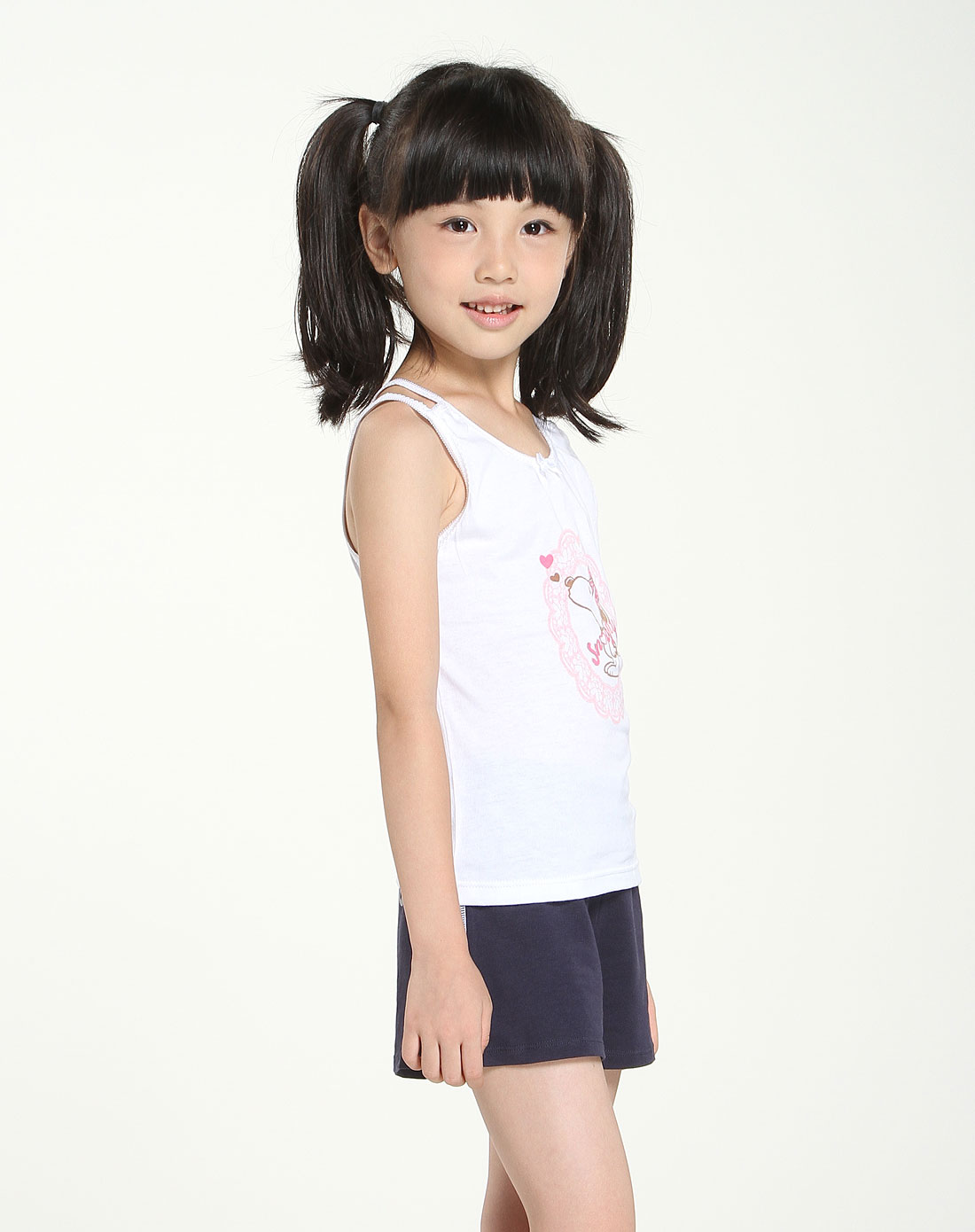 女童印图蝴蝶结白色背心