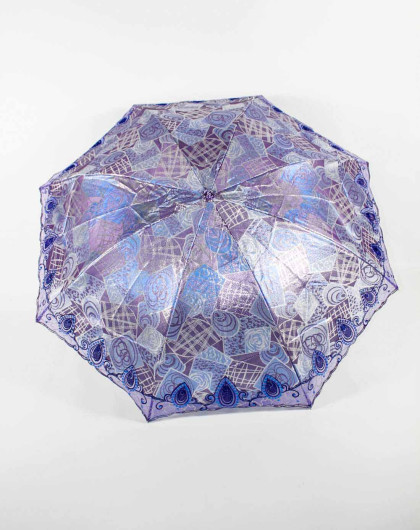 紫底蓝色印花格子圆圆超轻防紫外线晴雨伞