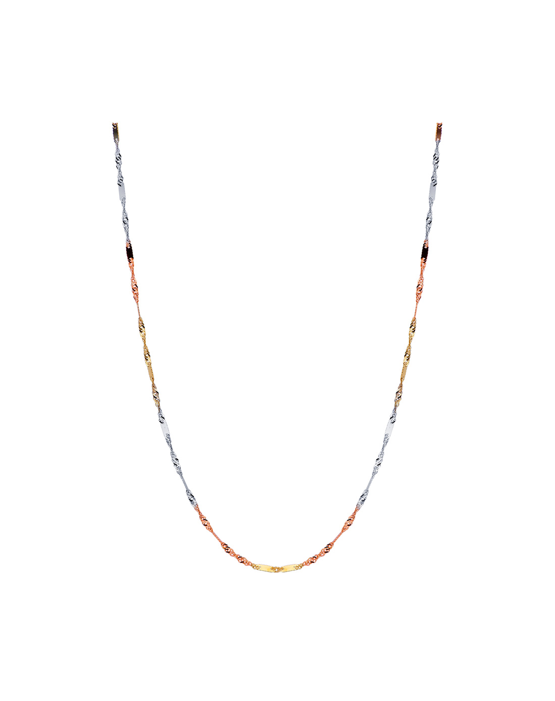 周大福chow tai fook珠宝-扁平扭纹三色18k金项链