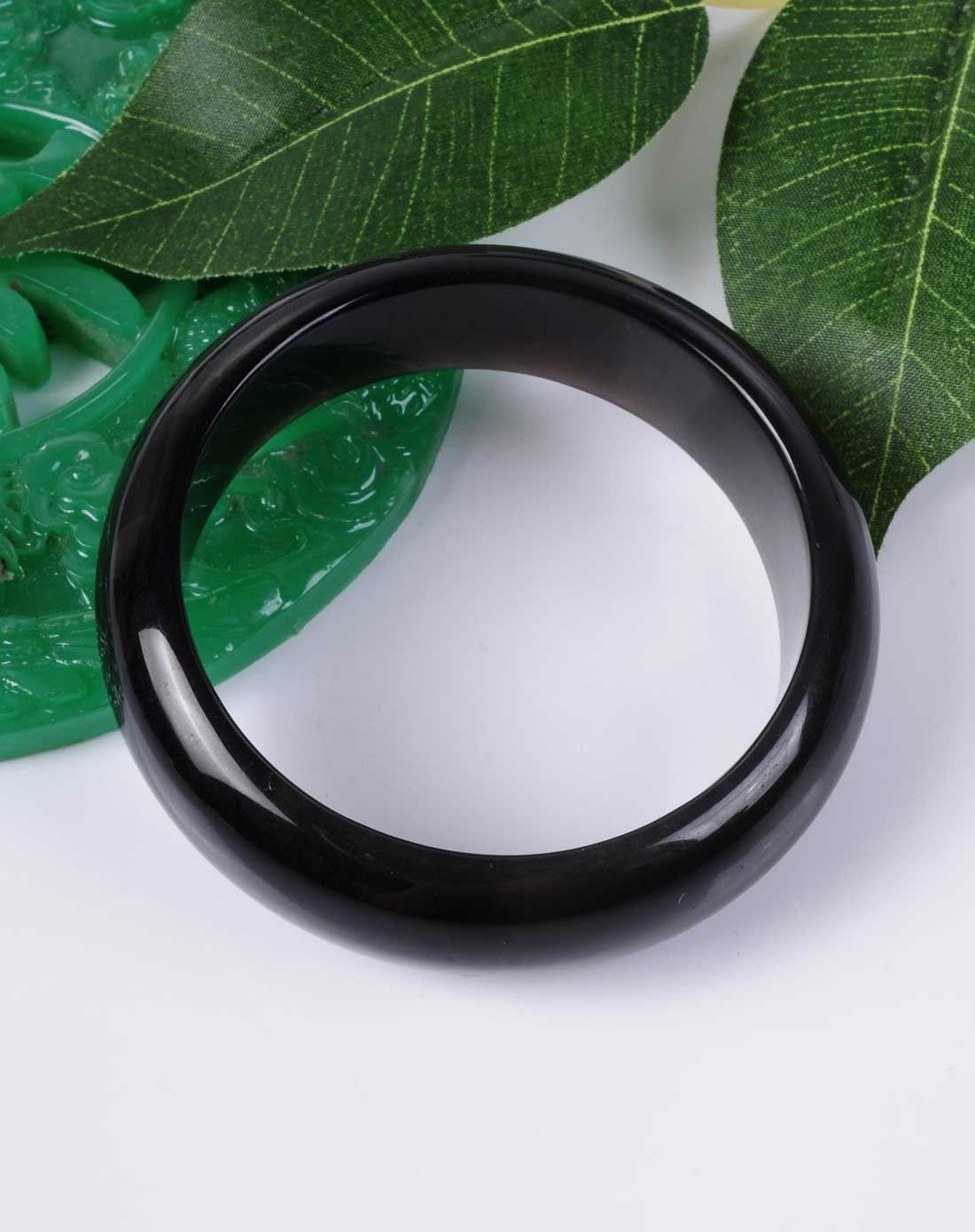 中性黑色天然冰曜石手镯(附证书)