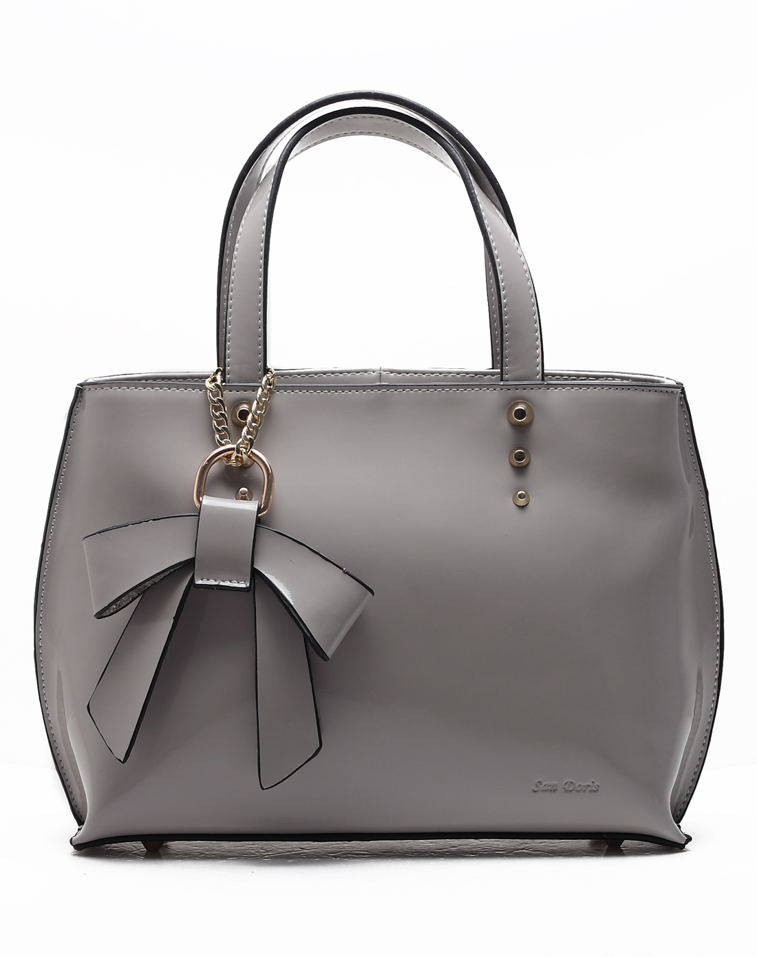 女款灰色时尚简约蝴蝶结牛皮包