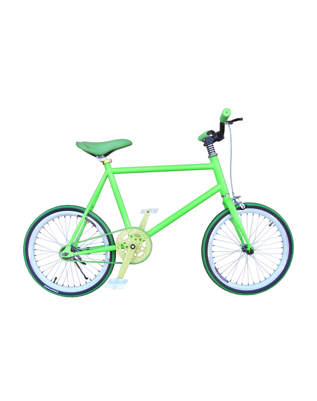荧光绿死飞款倒刹式场地自行车20寸