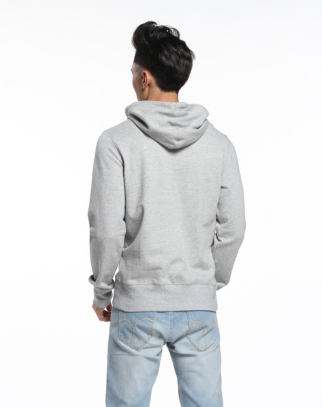 男款麻灰色上海城市印图长袖连帽卫衣