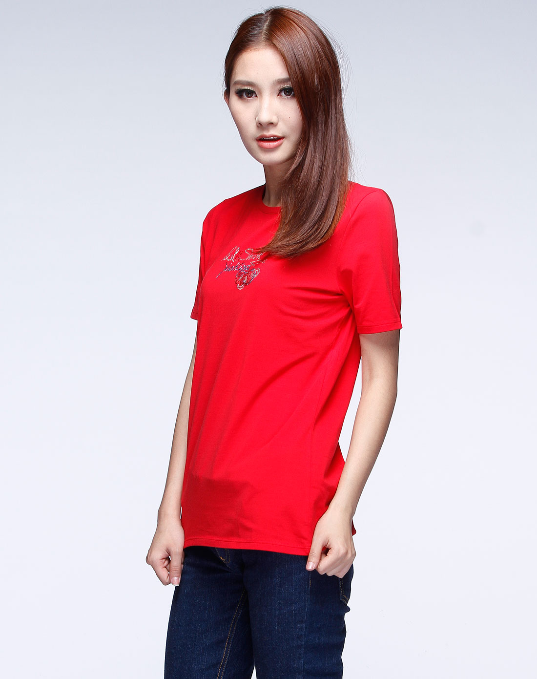 paul&shark 女款红色圆领烫钻短袖t恤