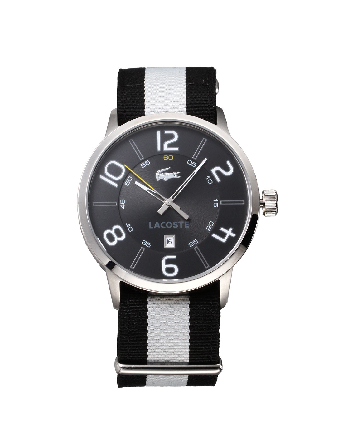 鳄鱼lacoste 男款黑白色休闲间条石英表2010497黑白带黑面_唯品会