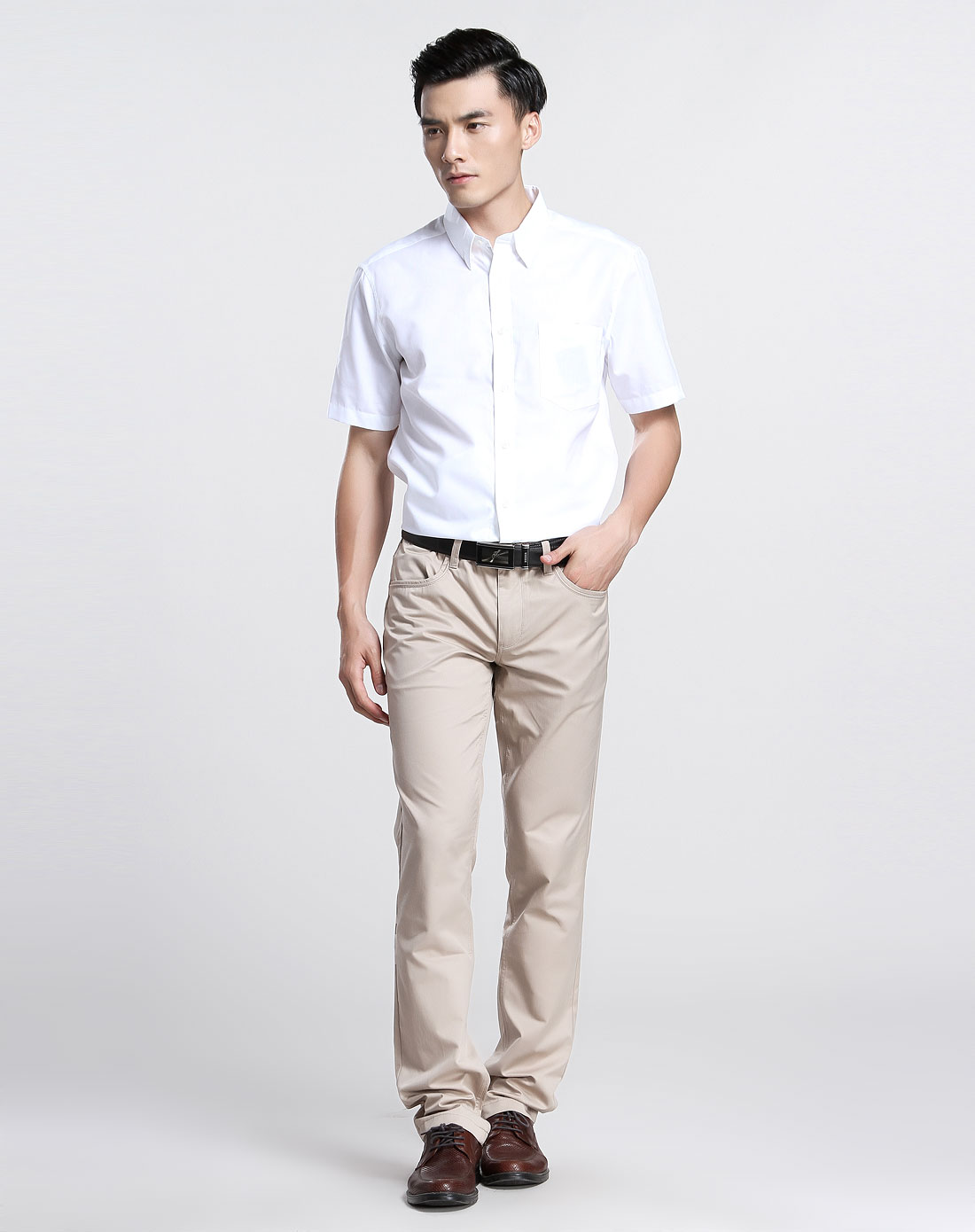 男款白色简约商务短袖衬衫