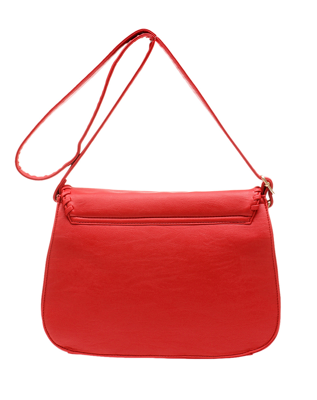 红色包盖编织单肩包