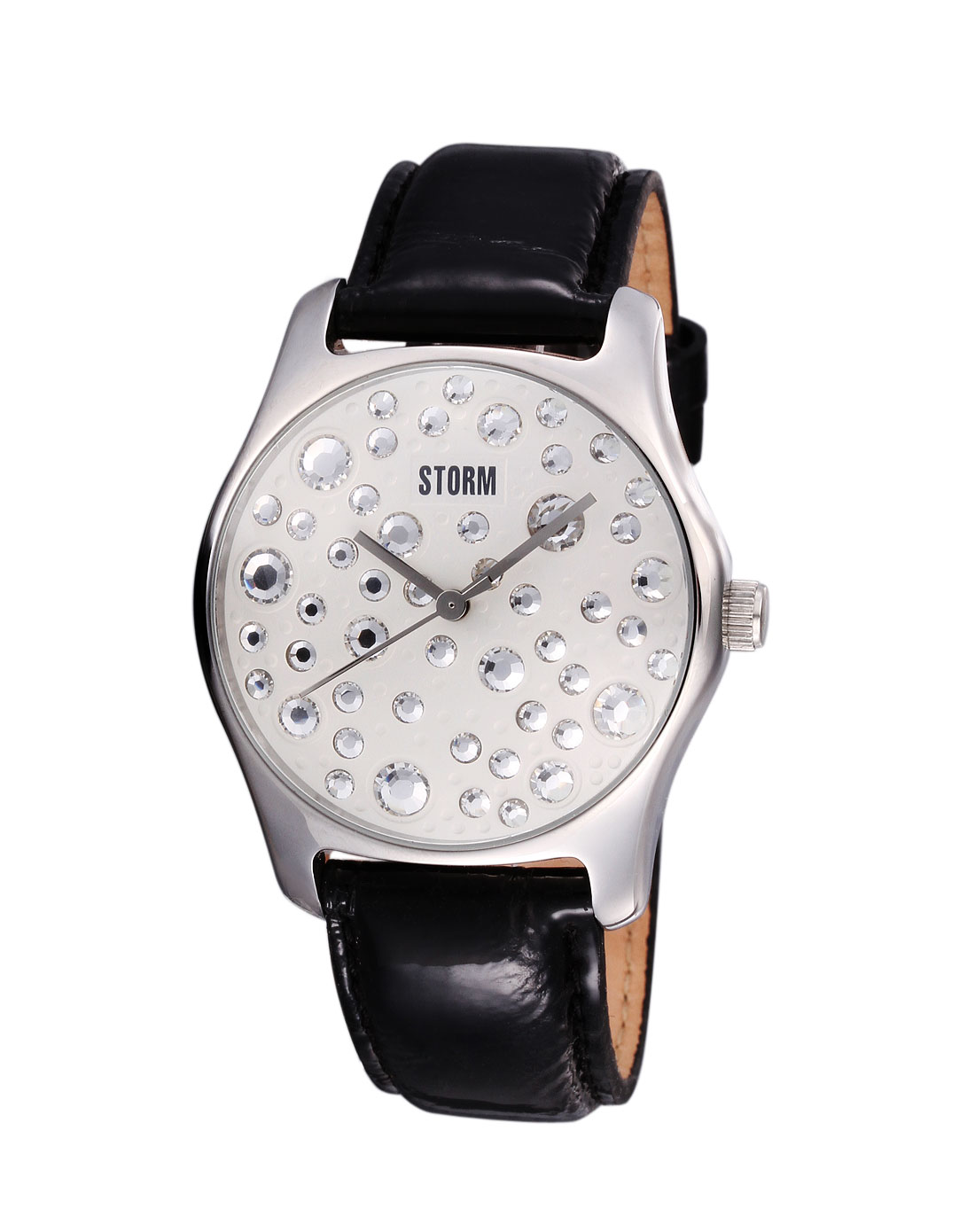 英国storm潮牌女性银闪钻圆形经典款黑白色石英手表4689/s_唯品会