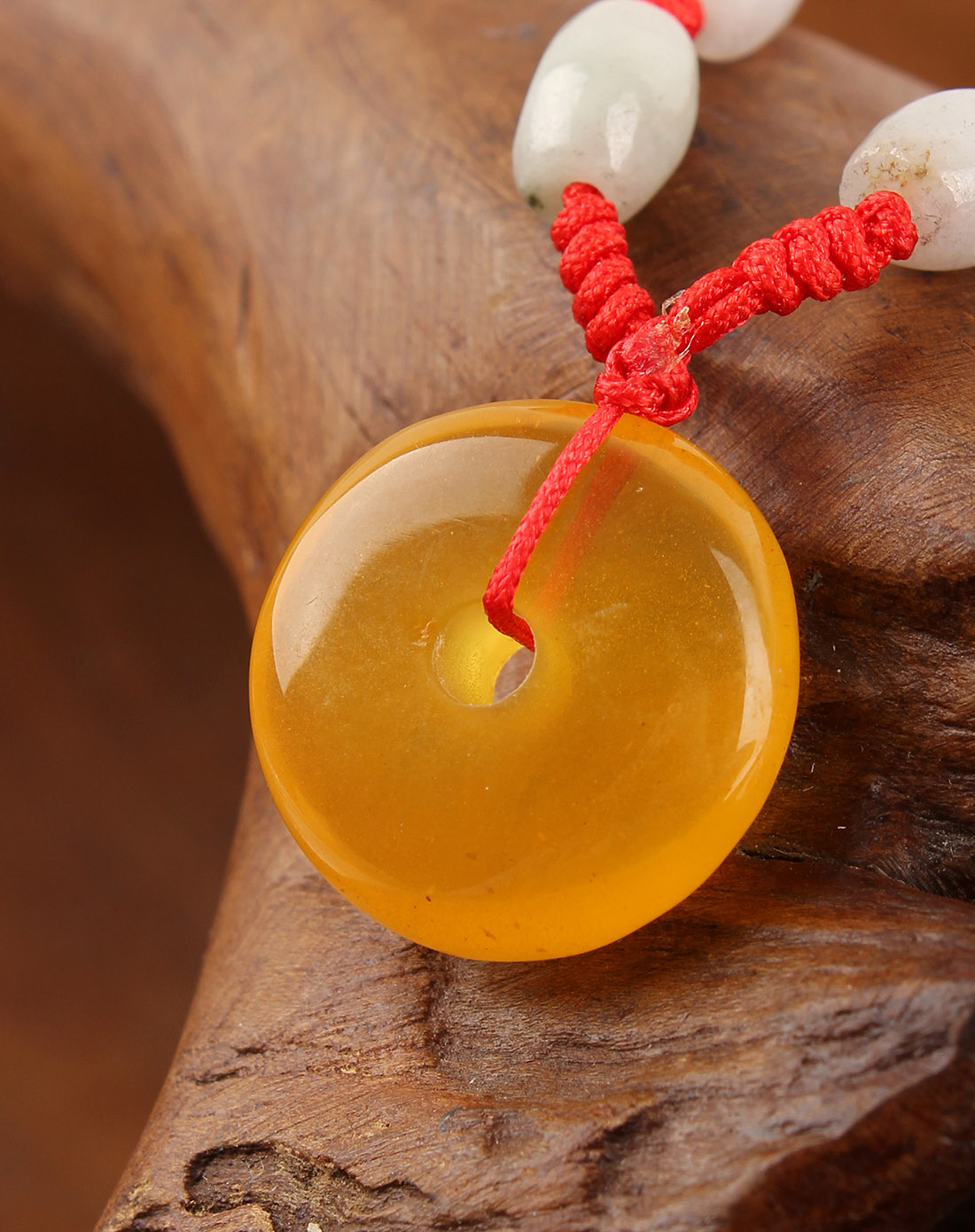 精选天然琥珀平安扣吊坠