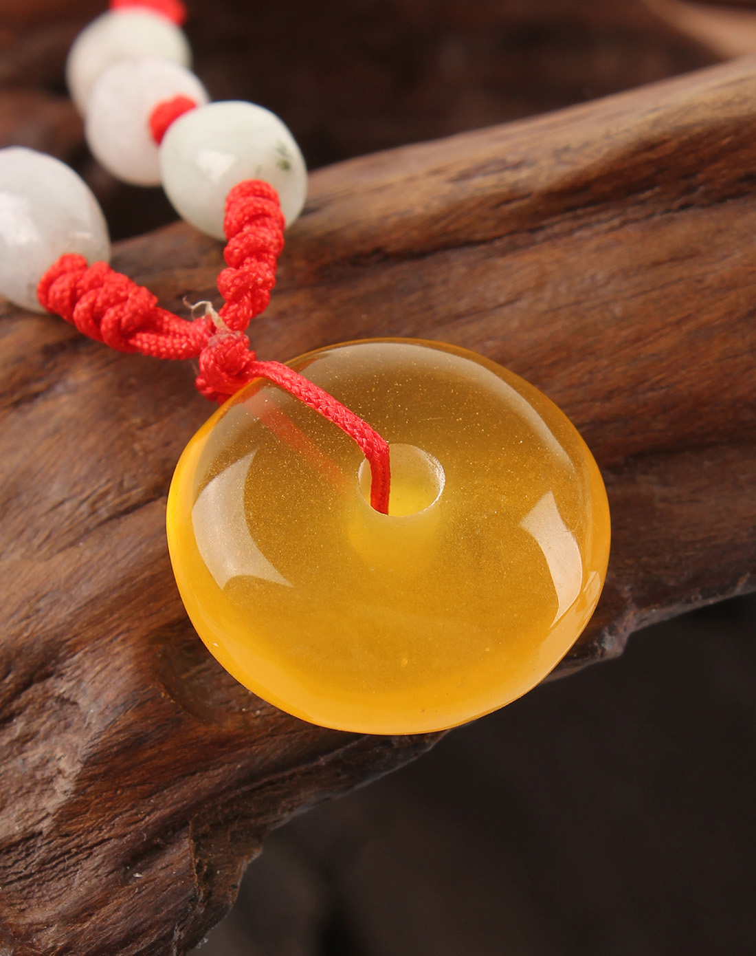 精选天然琥珀平安扣吊坠