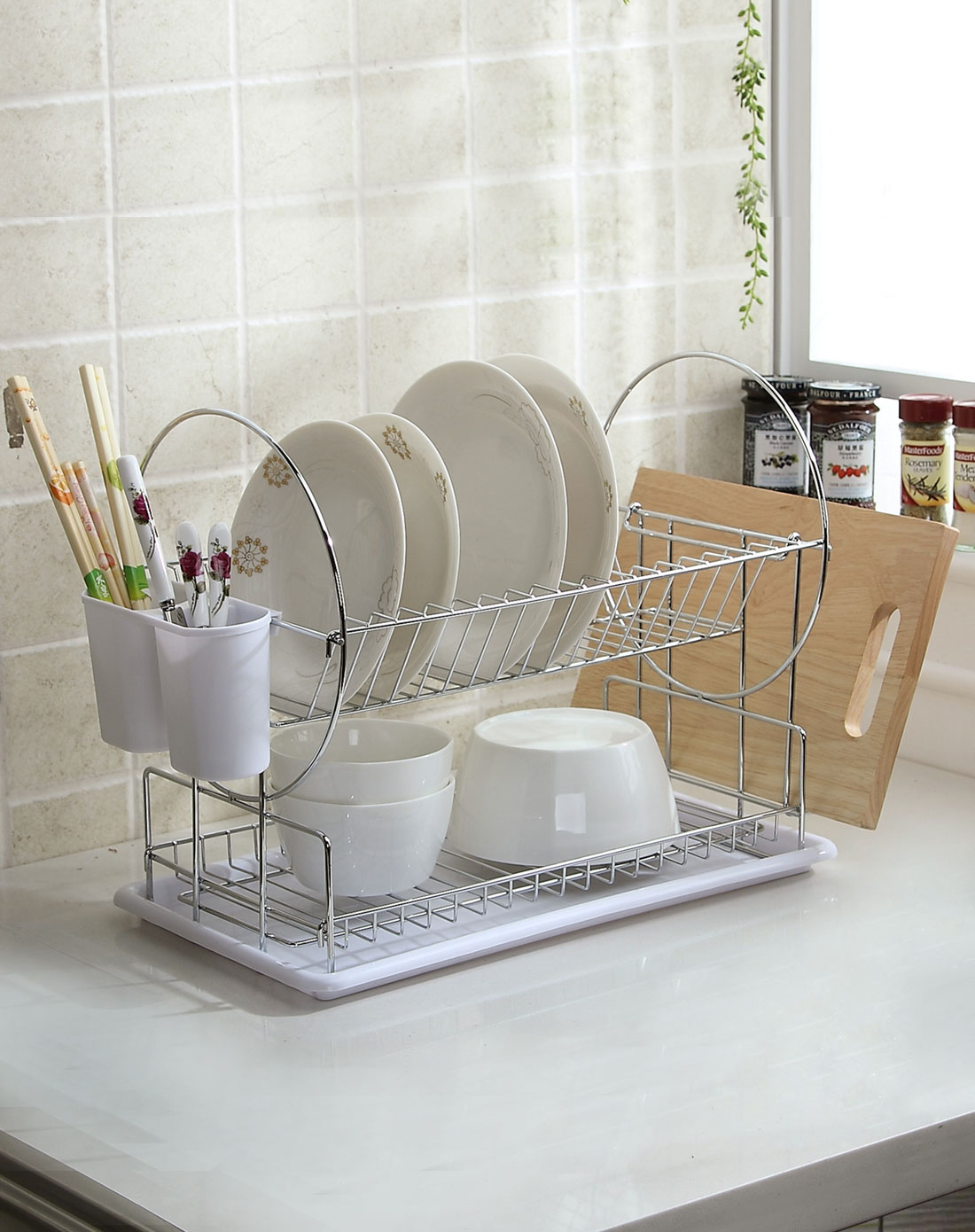 白色圈圈碗碟架 碗筷收纳架