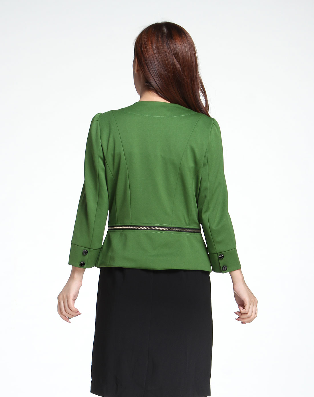 成熟简约绿色长袖外套
