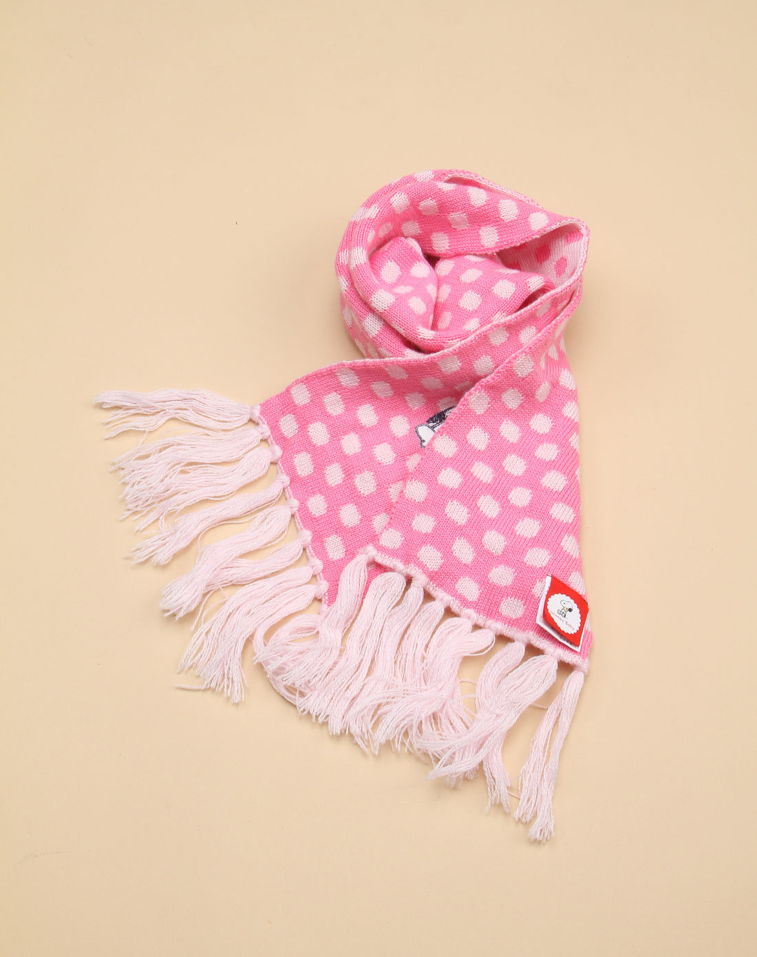 女童点点装饰粉红色围巾