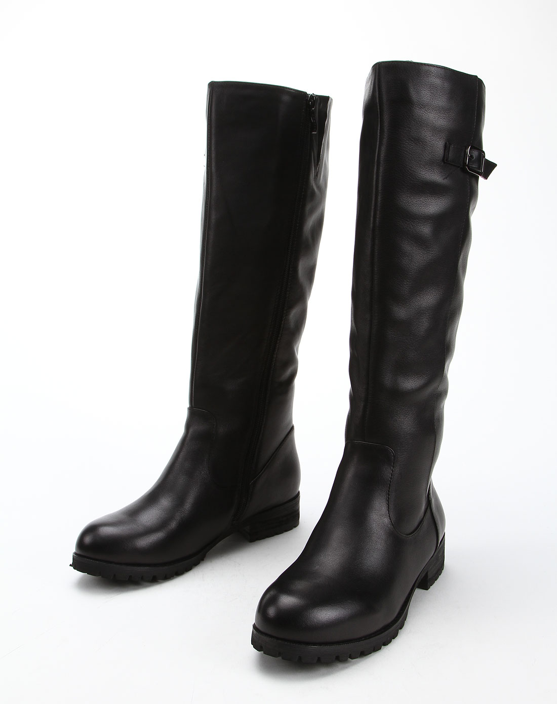 女款黑色水染牛皮长靴