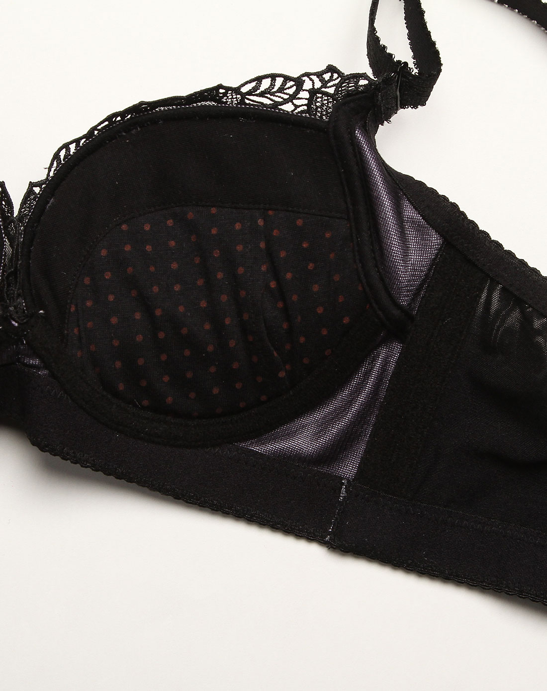 神秘黑色5/8厚杯金线绣花文胸