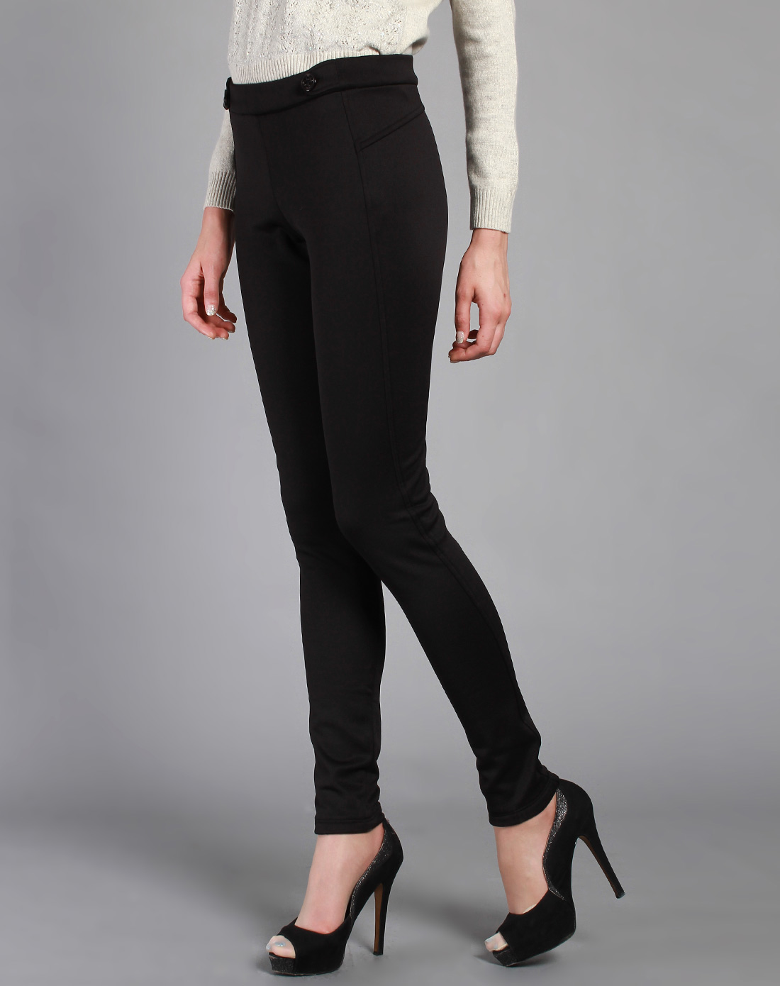 黑色时尚松紧带显瘦长裤