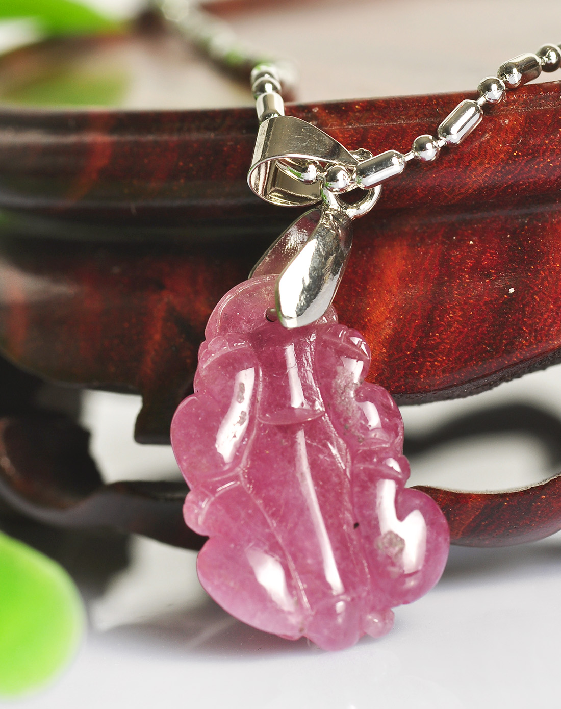 女款粉色天然碧玺招财貔貅小吊坠 附证书