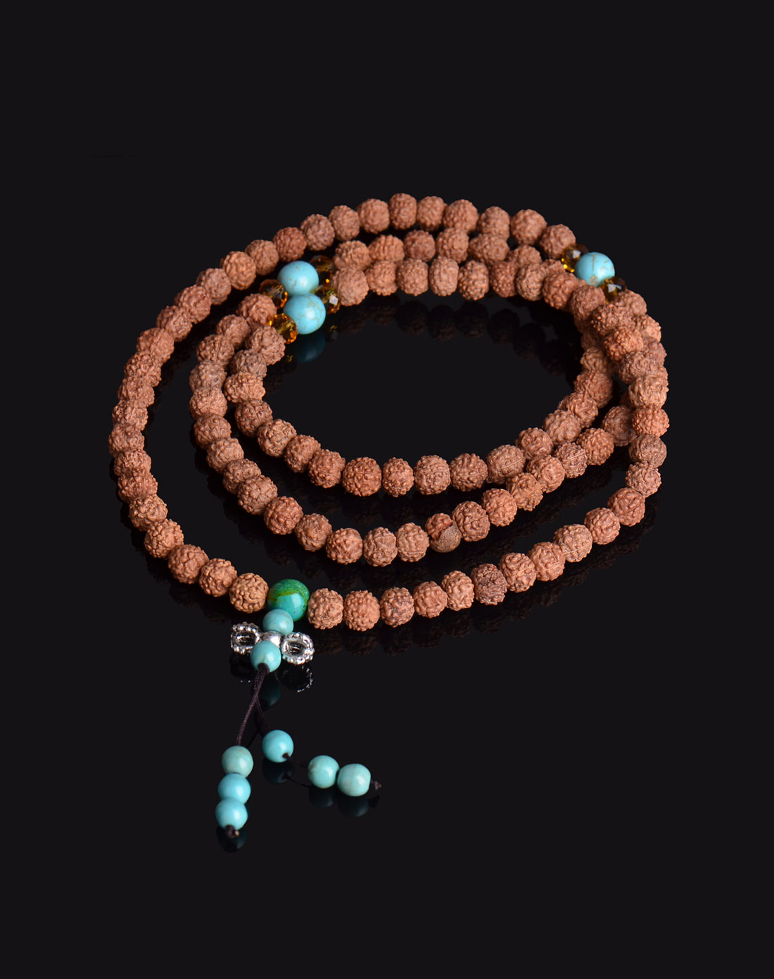 印度天然金刚菩提子配绿松石108佛珠手链 7mm