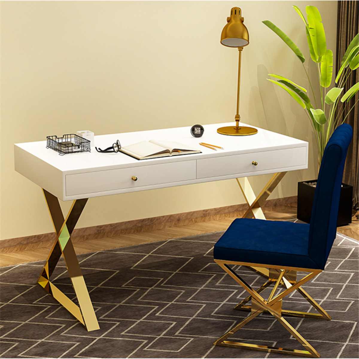 dreamflying后现代北欧轻奢书桌椅组合书房办公桌港式写