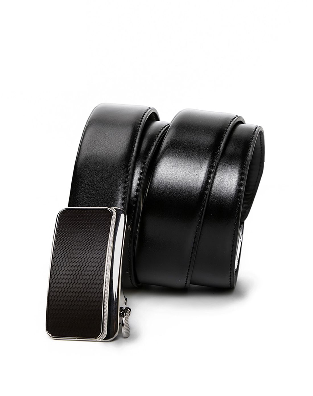 男款黑色牛皮自动扣商务皮带