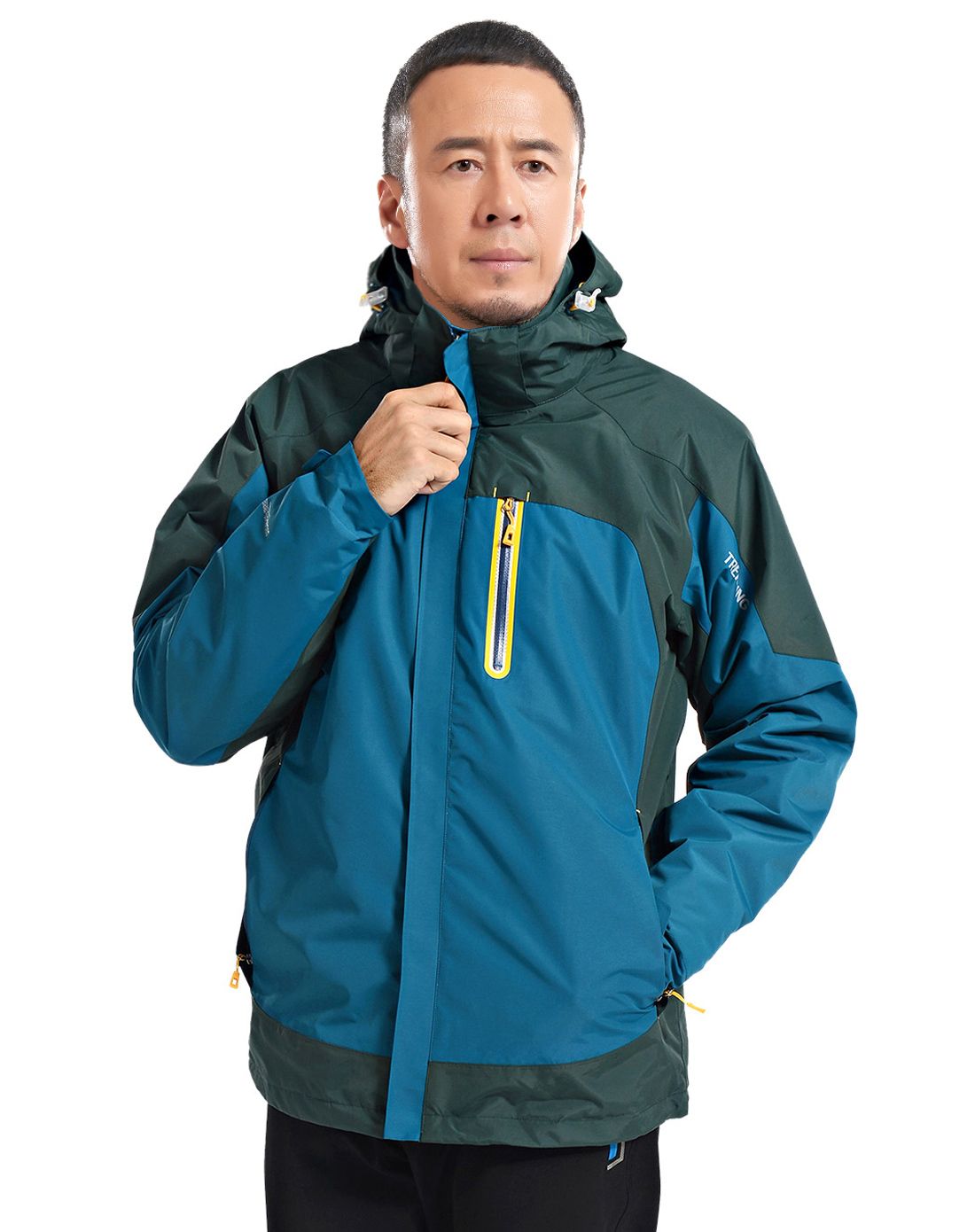 跟着明星学穿户外风-pelliot杨坤同款 男款孔雀蓝两件套冲锋衣 保暖