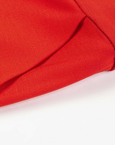 大红色复古高腰纯色阔腿裤