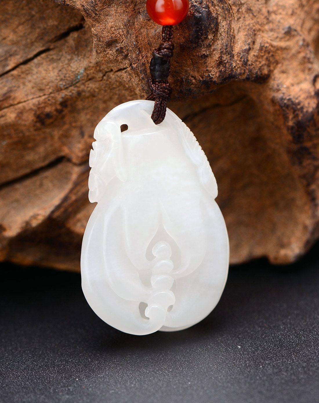 立体雕刻和田白玉如意佛手吊坠