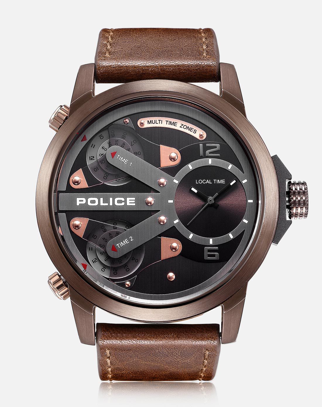 police手表专场 police 大表盘立体多地计时立体石英男表