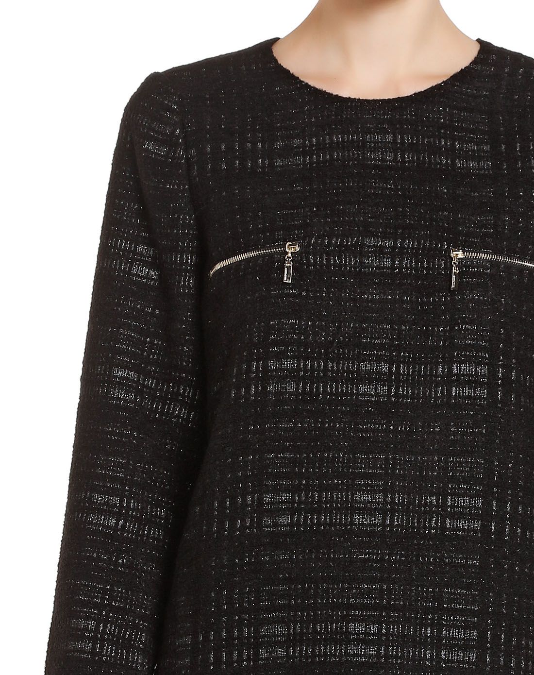 黑银色淑女风格长袖连衣裙