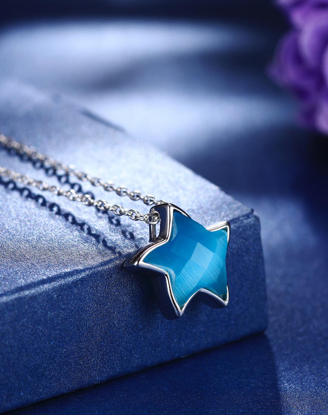 s925银蓝色海星项链byx083
