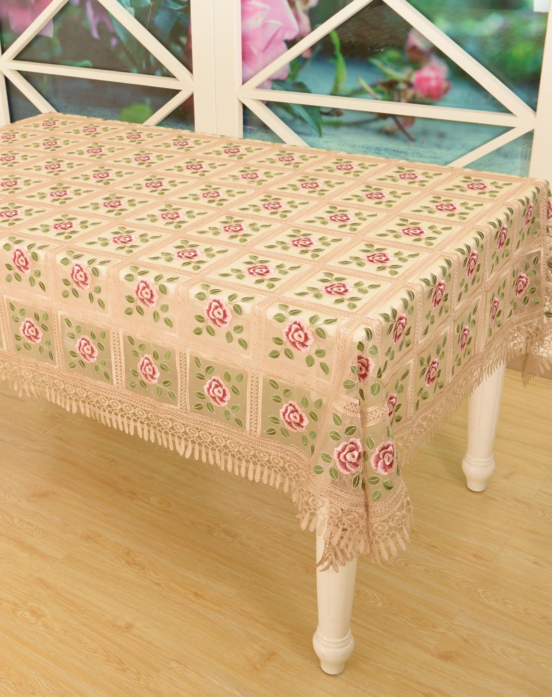 韩式蕾丝绣花玻璃纱玫瑰花桌布多用巾150*210cm