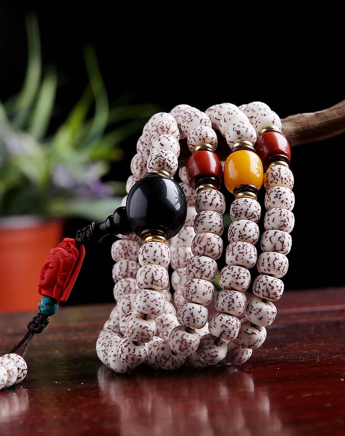 白玛曲珍 藏式天然血丝菩提108颗佛珠7*9mm
