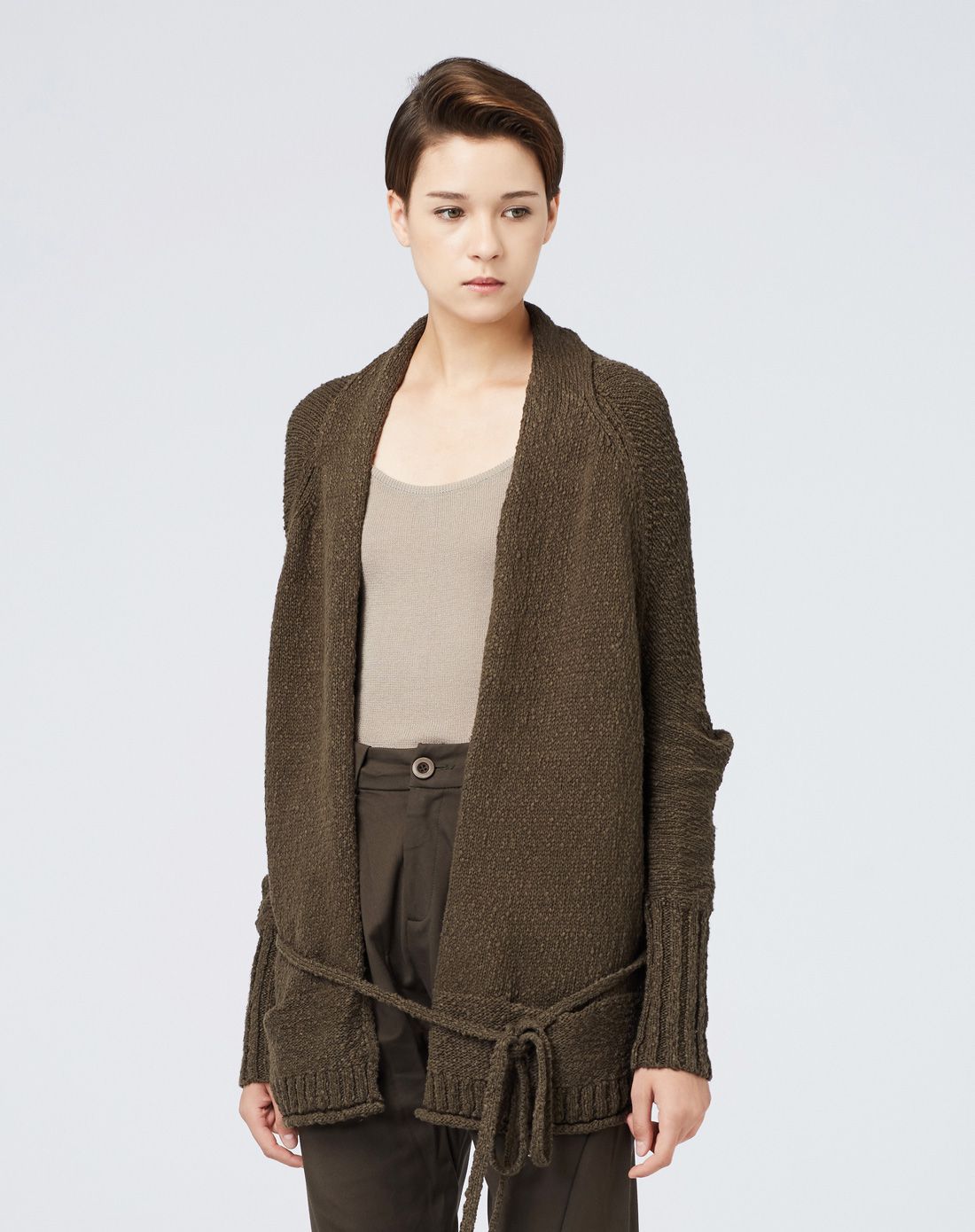 浅灰绿色时尚简约开襟针织衫