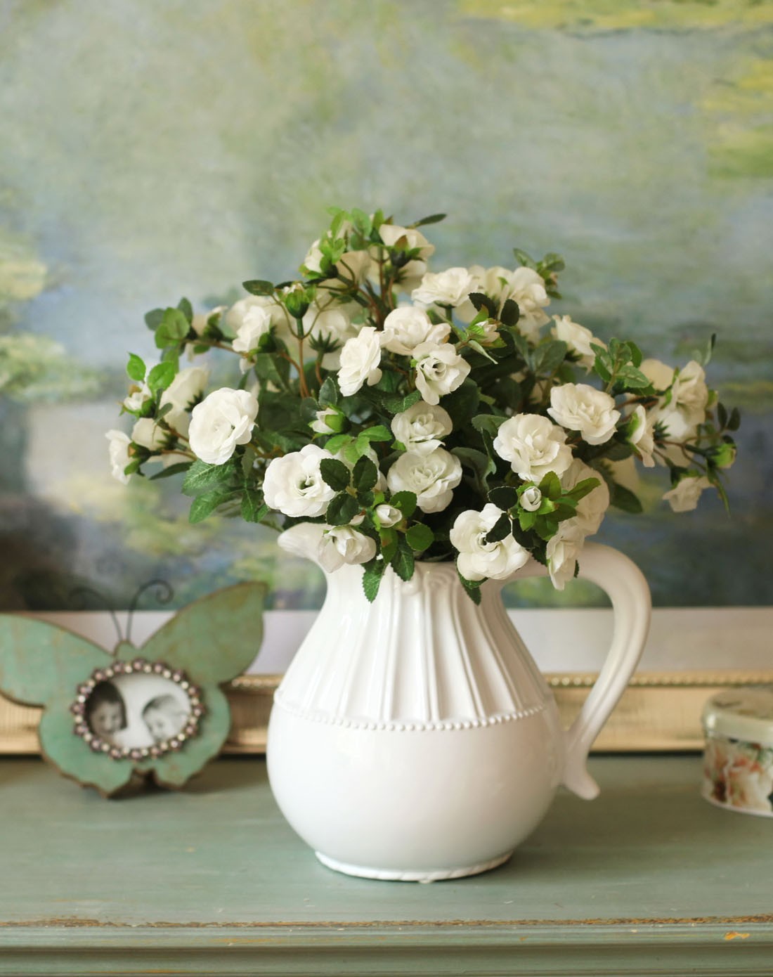 米白蔷薇 白色陶瓷花瓶