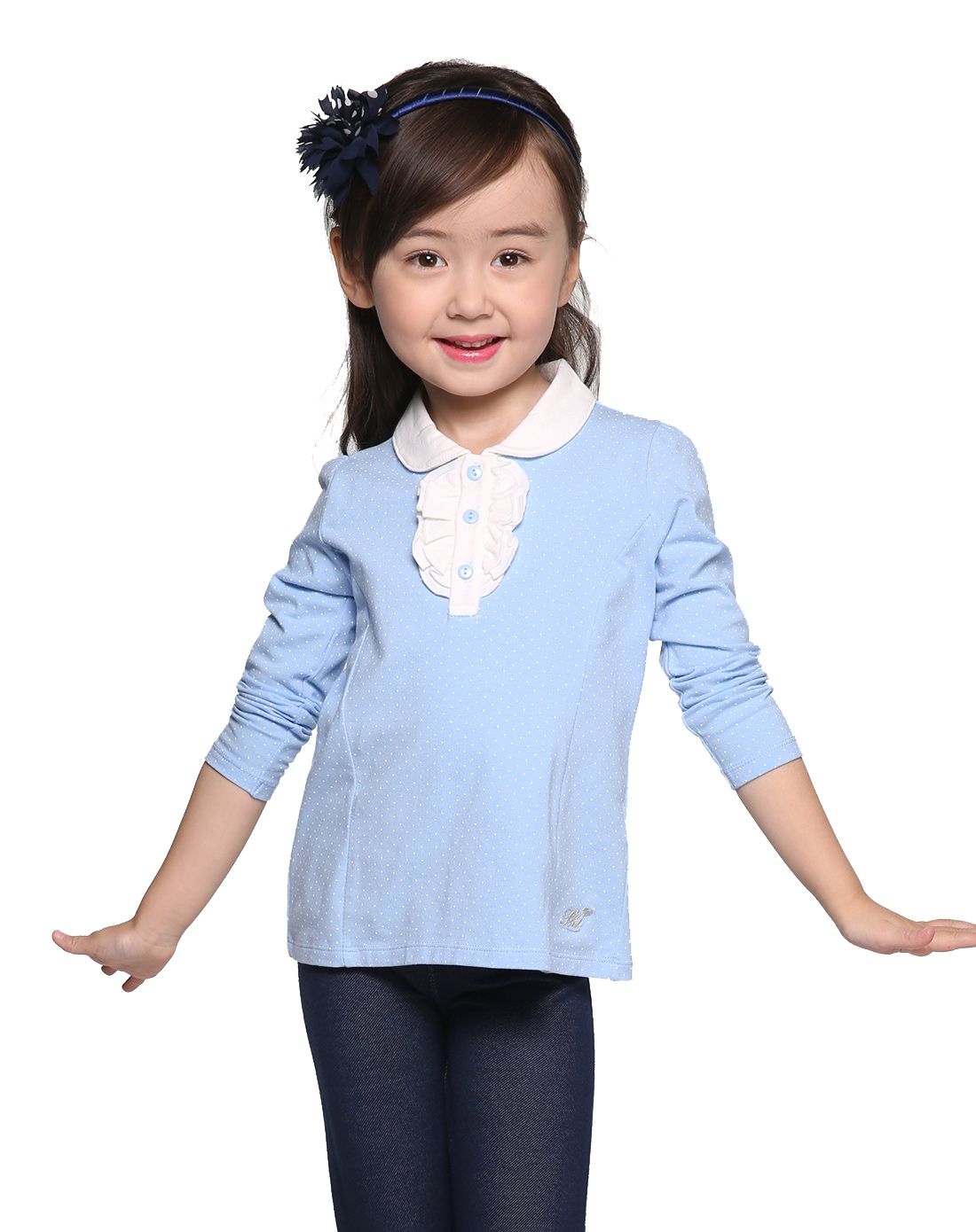 女小童蓝云朵针织长袖t恤