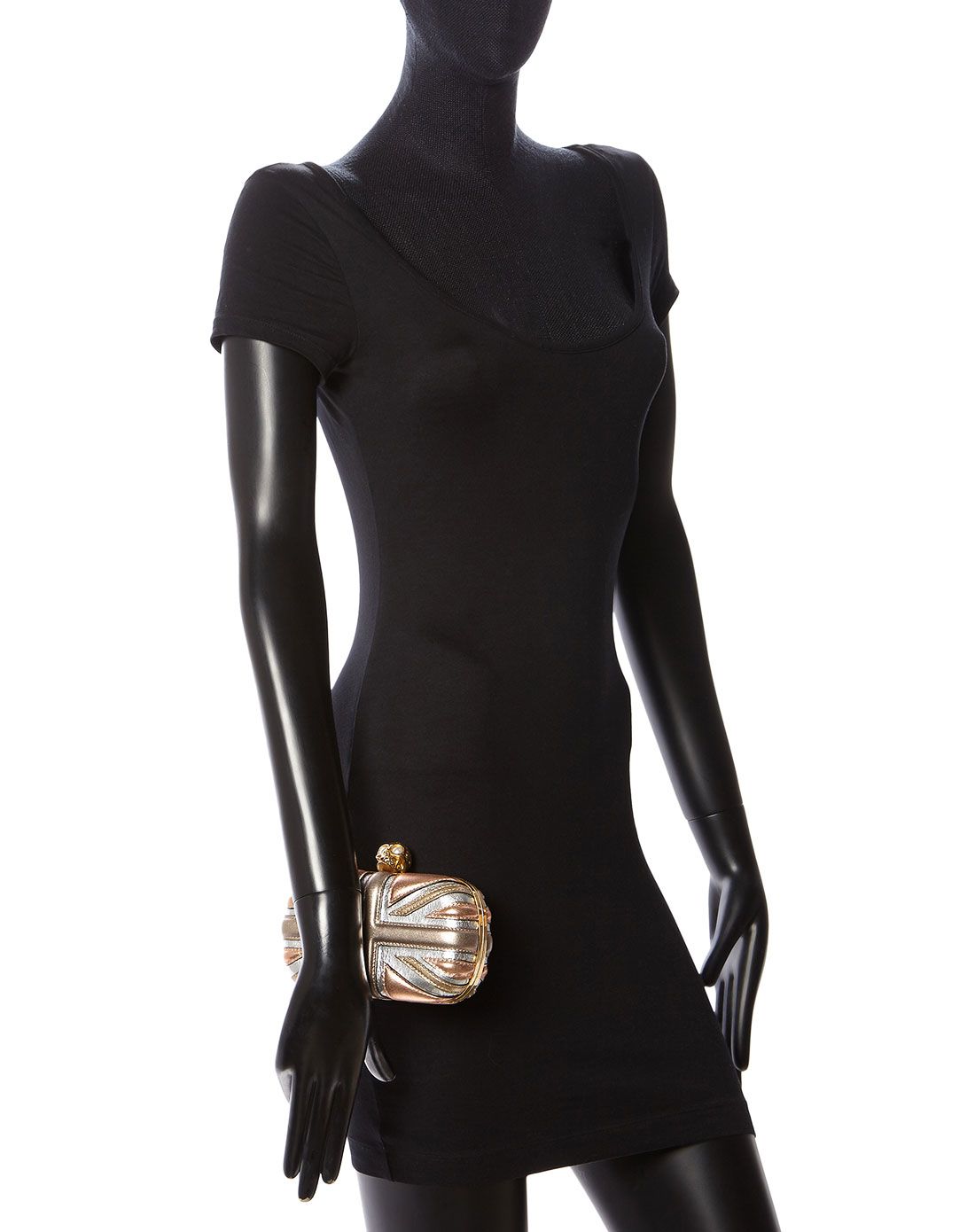 > alexander mcqueen粉色/银色骷髅头锁扣手拿包