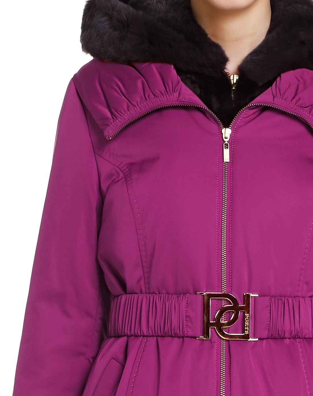 宝姿ports紫红色经典修身中长款长袖尼克服lk2u116lwp023-cassis_唯品