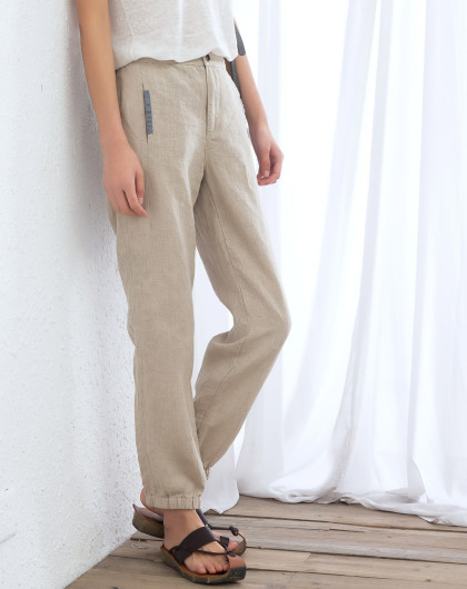 麻本色修身长款休闲裤