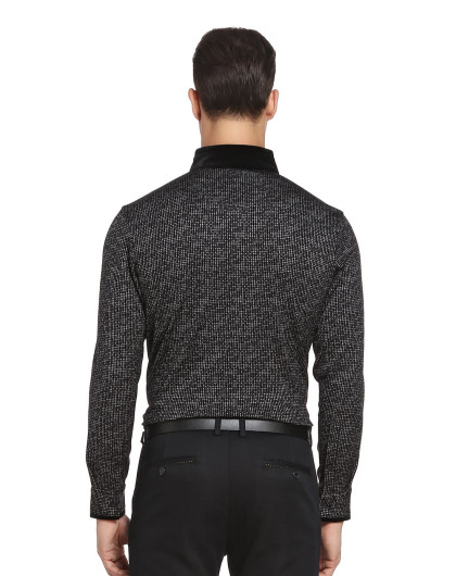 黑/浅灰色时尚百搭长袖针织衬衫