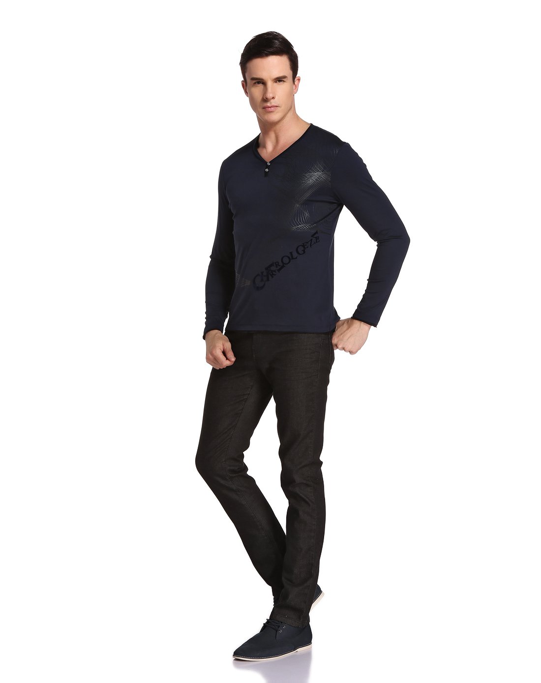 夏利豪charriol男装专场 植绒字母长袖t恤