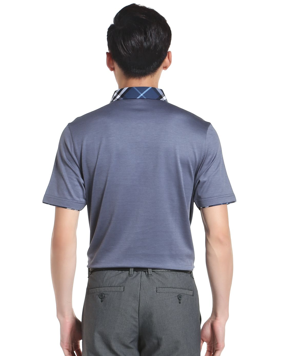 男款蓝灰色韩版时尚短袖翻领t恤