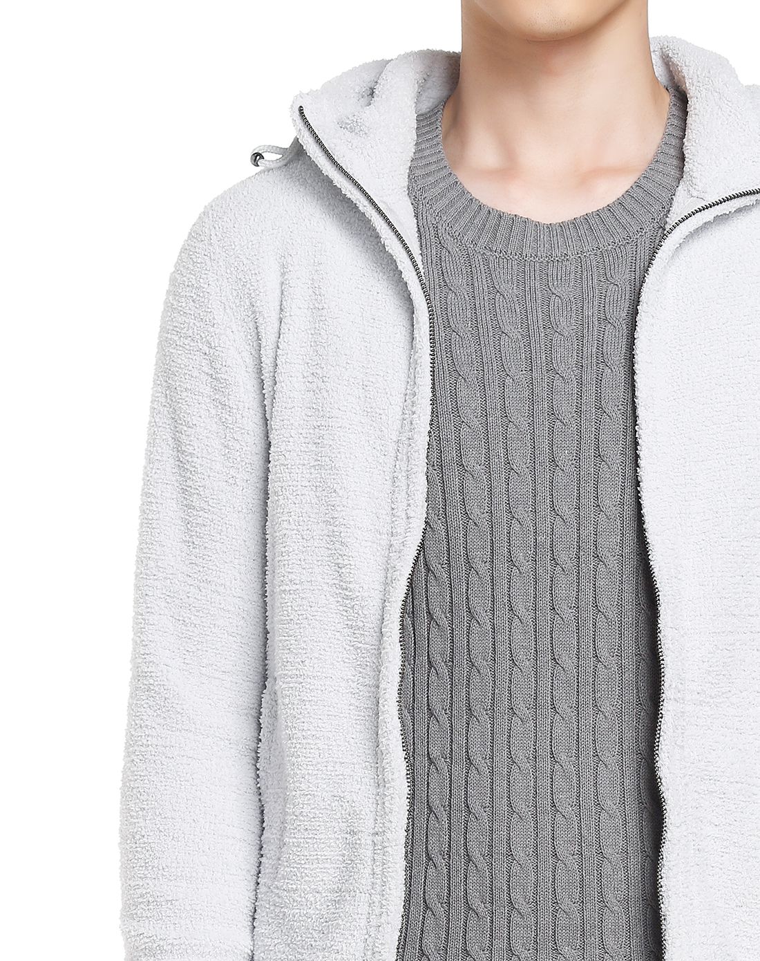 男款灰白色简约开襟长袖上衣