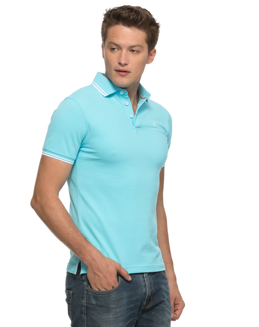 男款绿松石色时尚大气短袖polo衫