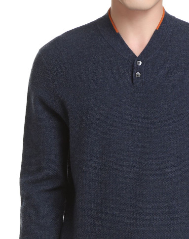 深蓝灰色时尚简约长袖羊毛衫