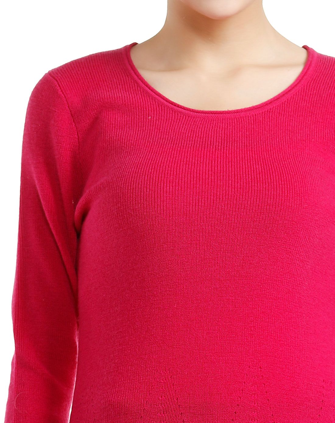 深桃红色休闲百搭长袖针织衫