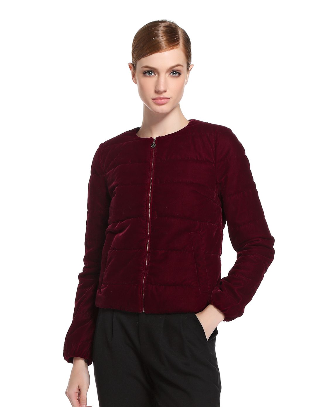 深枣红色休闲简洁长袖外套