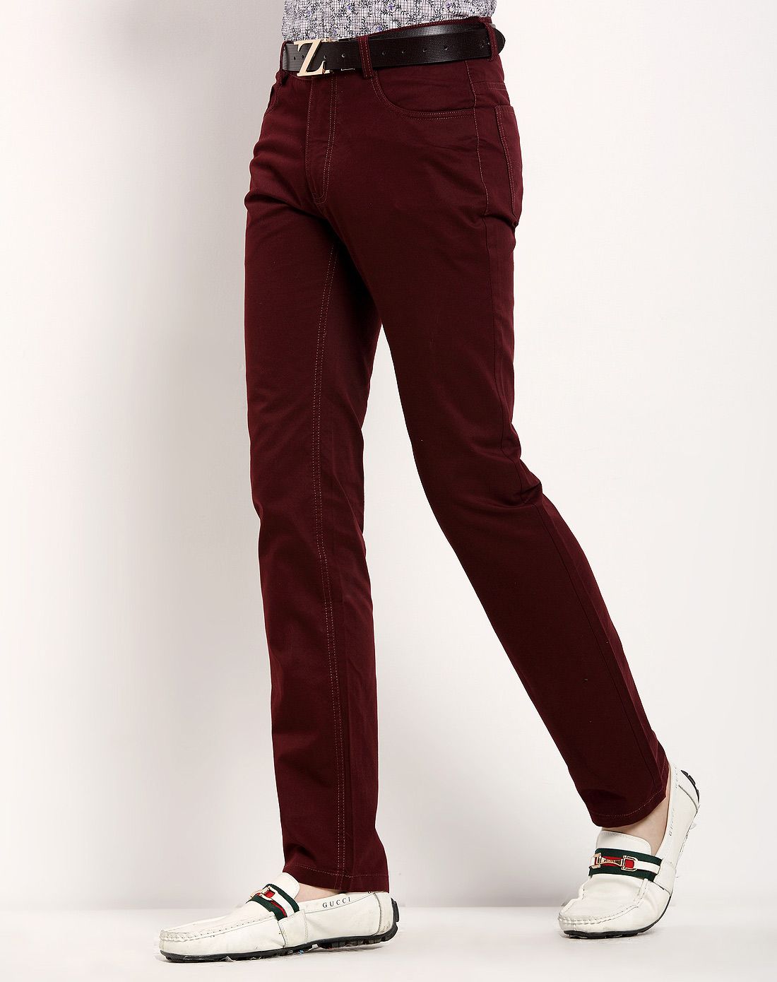 暗红色时尚休闲纯棉修身休闲裤