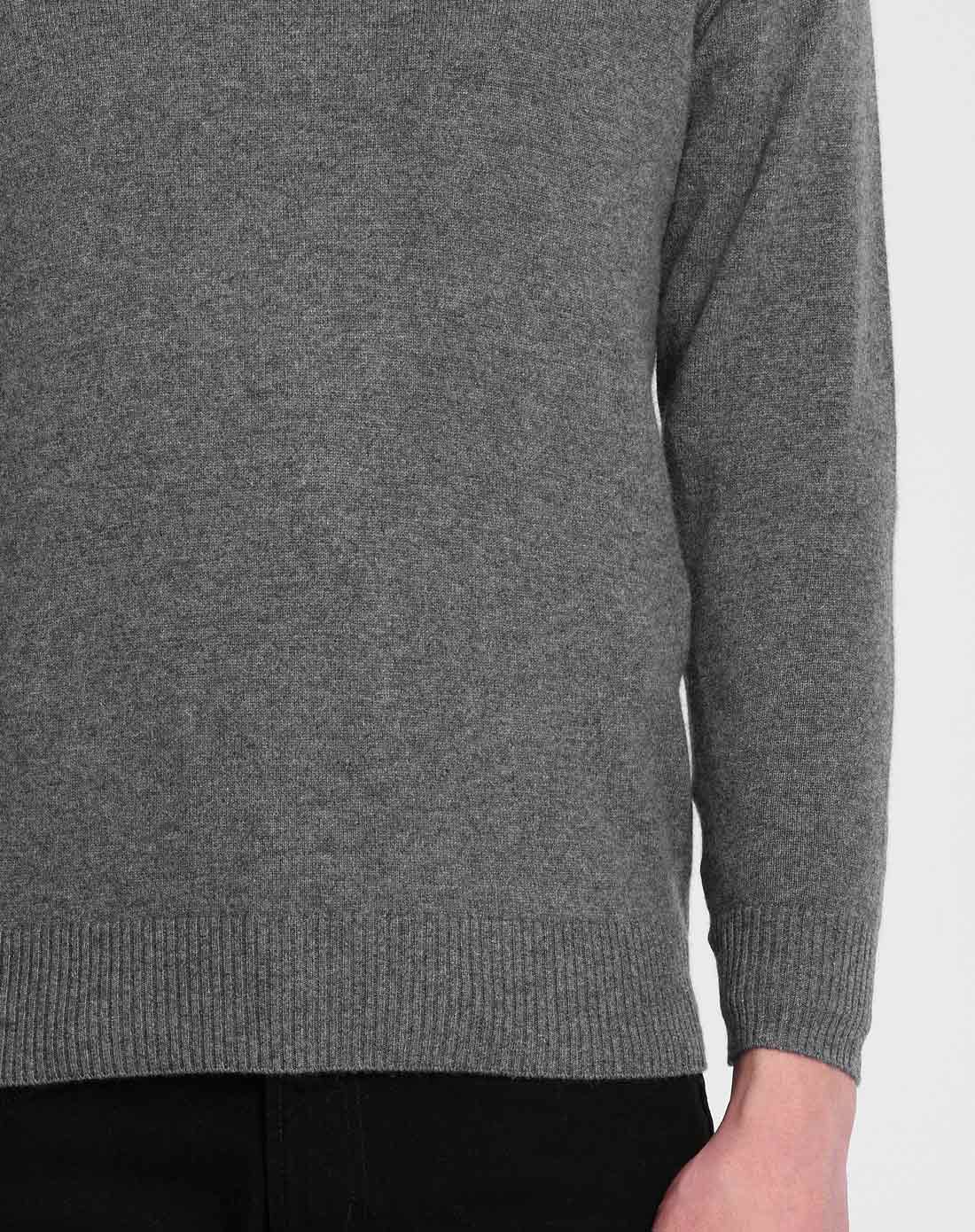 男款v领深灰色长袖纯羊绒衫